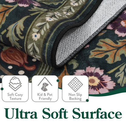 Lahome Floral Washable Rug, Large Rugs for Living Room, Soft Boho Bedroom Rugs, Non Slip Botanical Ultra Thin Floor Carpet for Dining Room Nursery