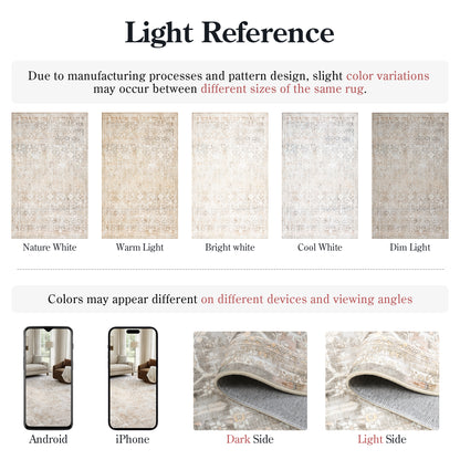 Lahome Area Rug for Living Room, Machine Washable Neutral Farmhouse Rugs for Bedroom, Soft Non-Slip Low Pile Indoor Floor Accent Carpet for Office Entryway Nursery Dining Room