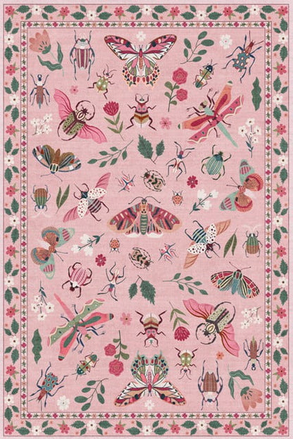 Wonnitar Area Rug Insect & Botanical Washable Rug - Soft Modern Rug for Bedroom, Non-Slip Ultra-Thin Stain Resistant Area Rug for Living Room, Nursery