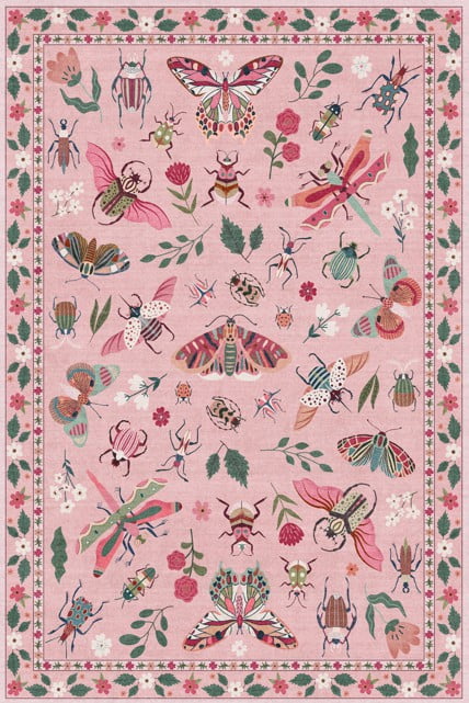 Wonnitar Area Rug Insect & Botanical Washable Rug - Soft Modern Rug for Bedroom, Non-Slip Ultra-Thin Stain Resistant Area Rug for Living Room, Nursery
