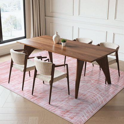 RUG ROBOT 5'x7' Abstract Area Rugs for Living Room, Soft Washable Pink Rugs for Girls Bedroom, Non-Slip Modern Wave Striped Large Accent Carpet for Dining Room Kitchen Nursery, Pink