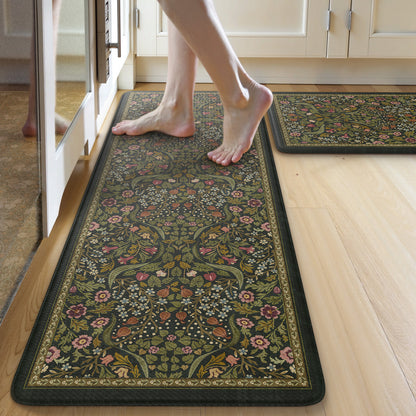 Wonnitar Floral Kitchen Rug Set of 2, Anti Fatigue Cushioned Mat for Kitchen, Non Slip Waterproof Indoor Botanical Kitchen Mat for Sink, Laundry, Hallway