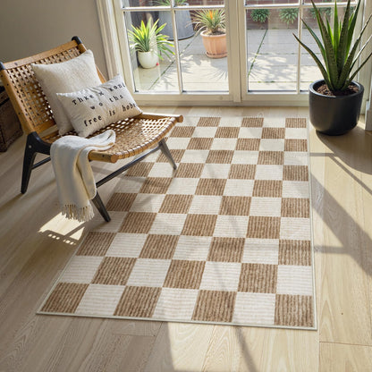 RUG ROBOT Washable Area Rugs for Living Room, Non-Slip Rugs for Bedroom, Farmhouse Checkered Rug, Soft Large Carpet for Kitchen Playroom