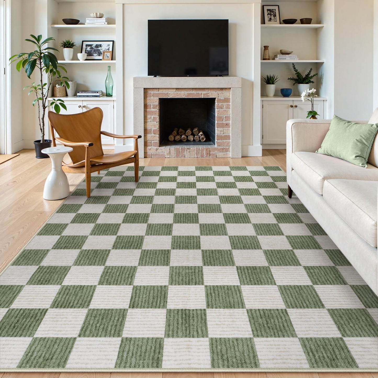 RUG ROBOT Washable Area Rugs for Living Room, Non-Slip Rugs for Bedroom, Farmhouse Checkered Rug, Soft Large Carpet for Kitchen Playroom