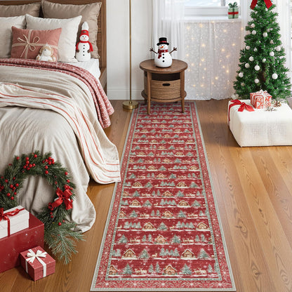 SUNDEREY Christmas Runner Rug Rug Runner for Entryway, Washable Non Slip Hallway Rugs, Stain Resistant Kitchen Rugs, Xmas Holiday Decor for Bathroom Bedside Carpet