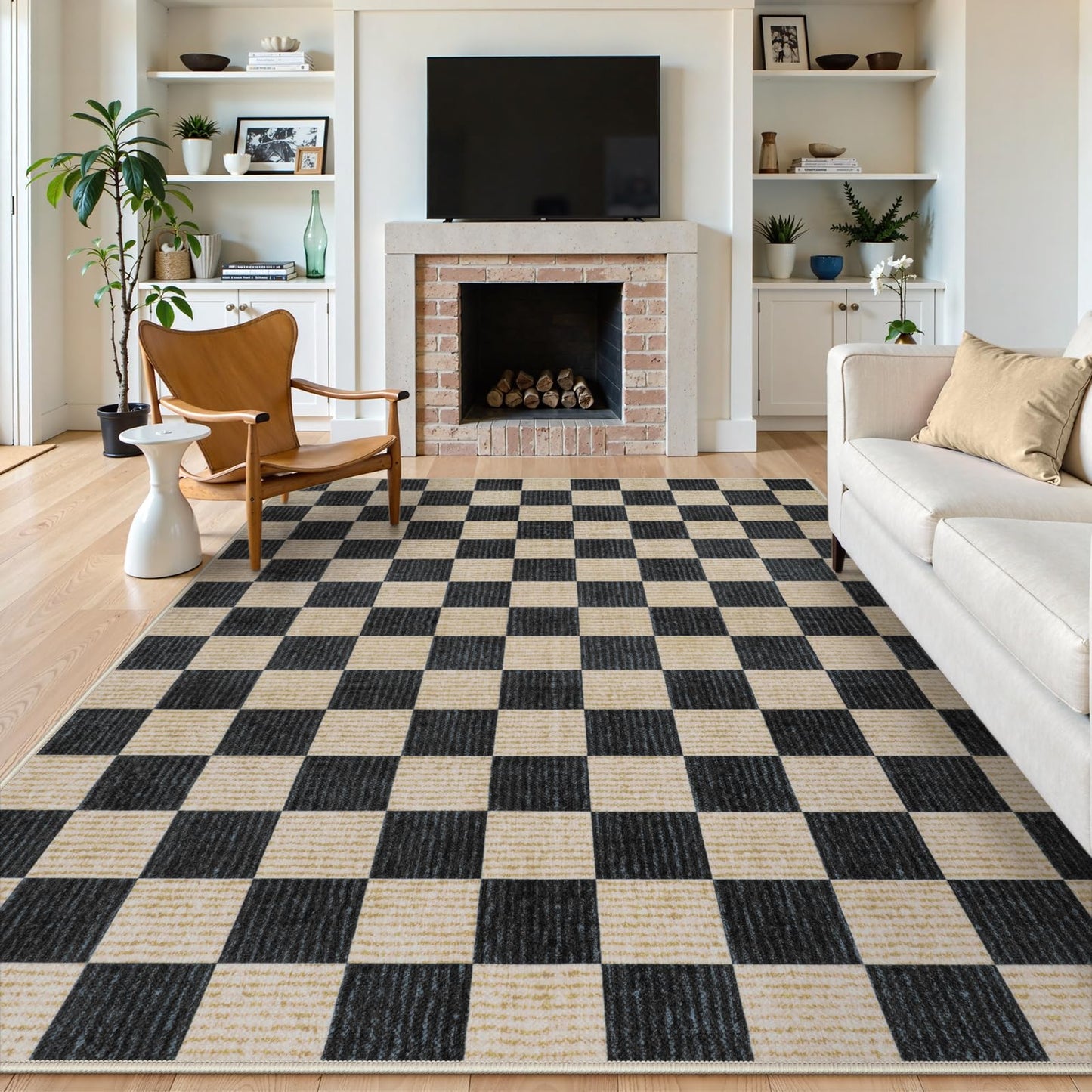 RUG ROBOT Washable Area Rugs for Living Room, Non-Slip Rugs for Bedroom, Farmhouse Checkered Rug, Soft Large Carpet for Kitchen Playroom