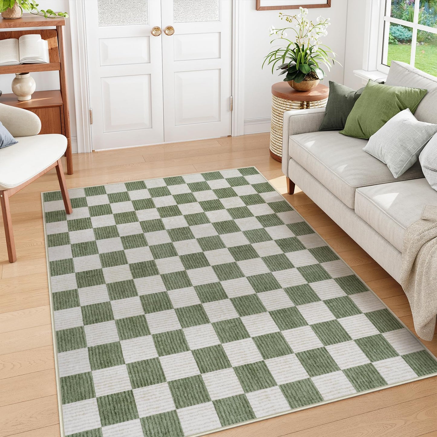 RUG ROBOT Washable Area Rugs for Living Room, Non-Slip Rugs for Bedroom, Farmhouse Checkered Rug, Soft Large Carpet for Kitchen Playroom