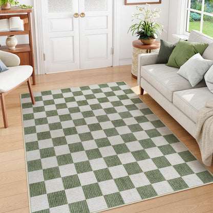 RUG ROBOT Washable Area Rugs for Living Room, Non-Slip Rugs for Bedroom, Farmhouse Checkered Rug, Soft Large Carpet for Kitchen Playroom