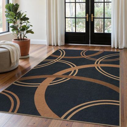 SUNDEREY Geometric Area Rug, Washable Circular Pattern Rug,Easy Jute Indoor Outdoor Carpet, Farmhouse Non Slip Floor Rug for Bedroom Dining Room Office Entrance Kitchen