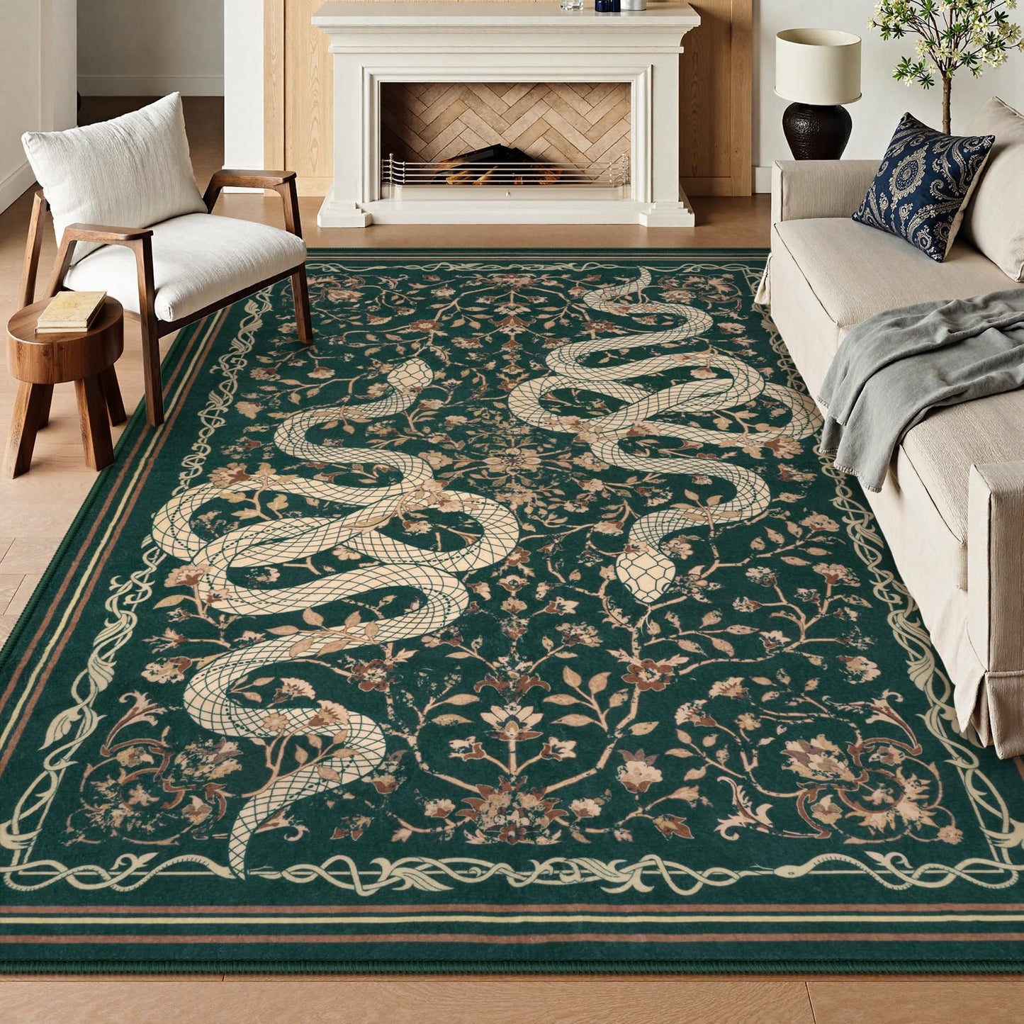 Moynesa Washable Area Rug - Snake Rug for Living Room, Non-Slip Soft Bedroom Rugs, Low Pile Indoor Carpet for Dining Room Home Office