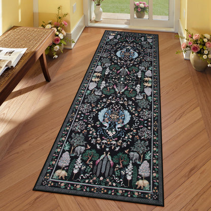 SUNDEREY Floral Washable Rugs, Boho Area Rug for Living Room, Soft Large Bedroom Rug Under Bed, Flower Non Slip Ultra Thin Carpet for Dining Room Nursery Office