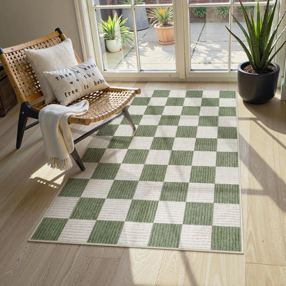 RUG ROBOT Washable Area Rugs for Living Room, Non-Slip Rugs for Bedroom, Farmhouse Checkered Rug, Soft Large Carpet for Kitchen Playroom