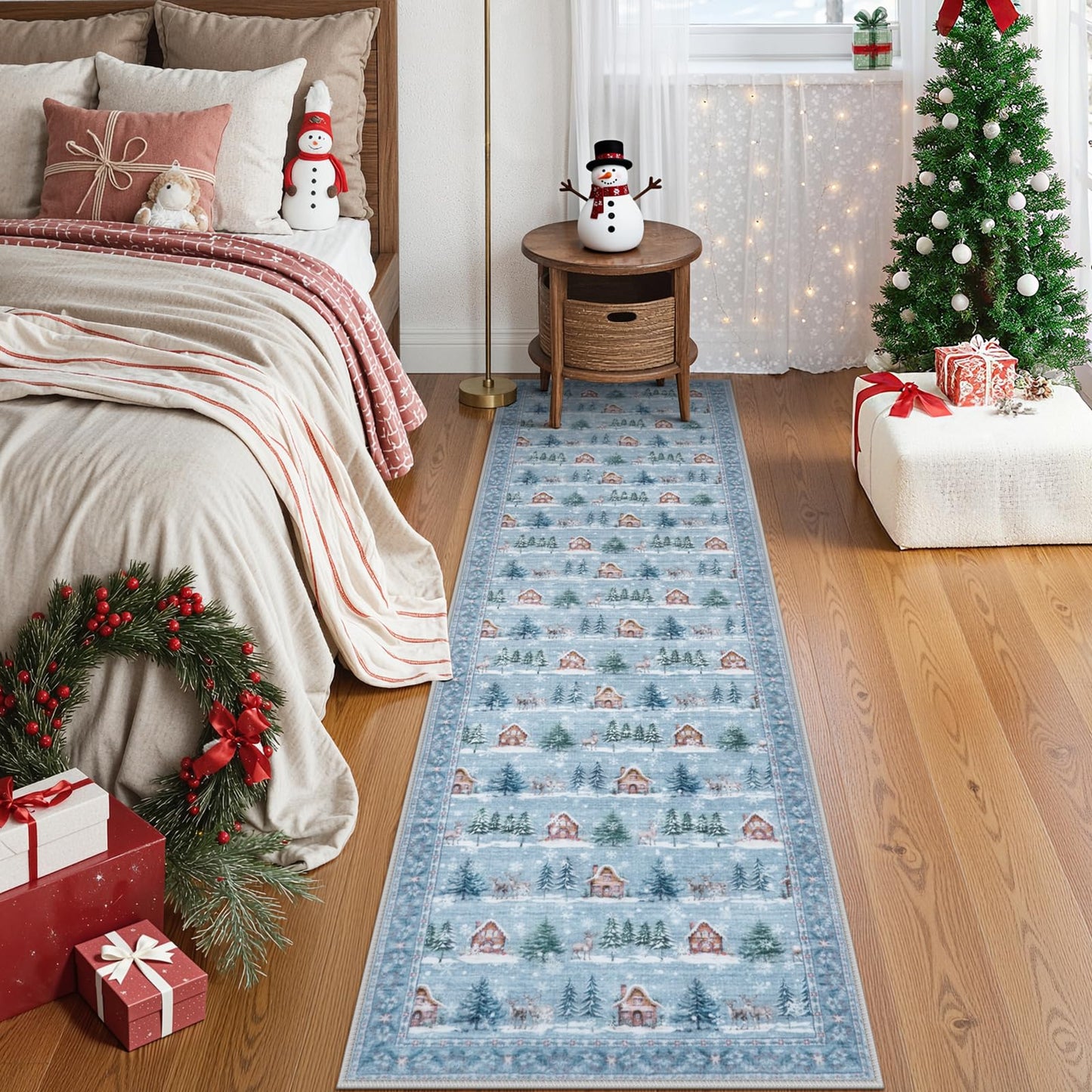 SUNDEREY Christmas Runner Rug Rug Runner for Entryway, Washable Non Slip Hallway Rugs, Stain Resistant Kitchen Rugs, Xmas Holiday Decor for Bathroom Bedside Carpet