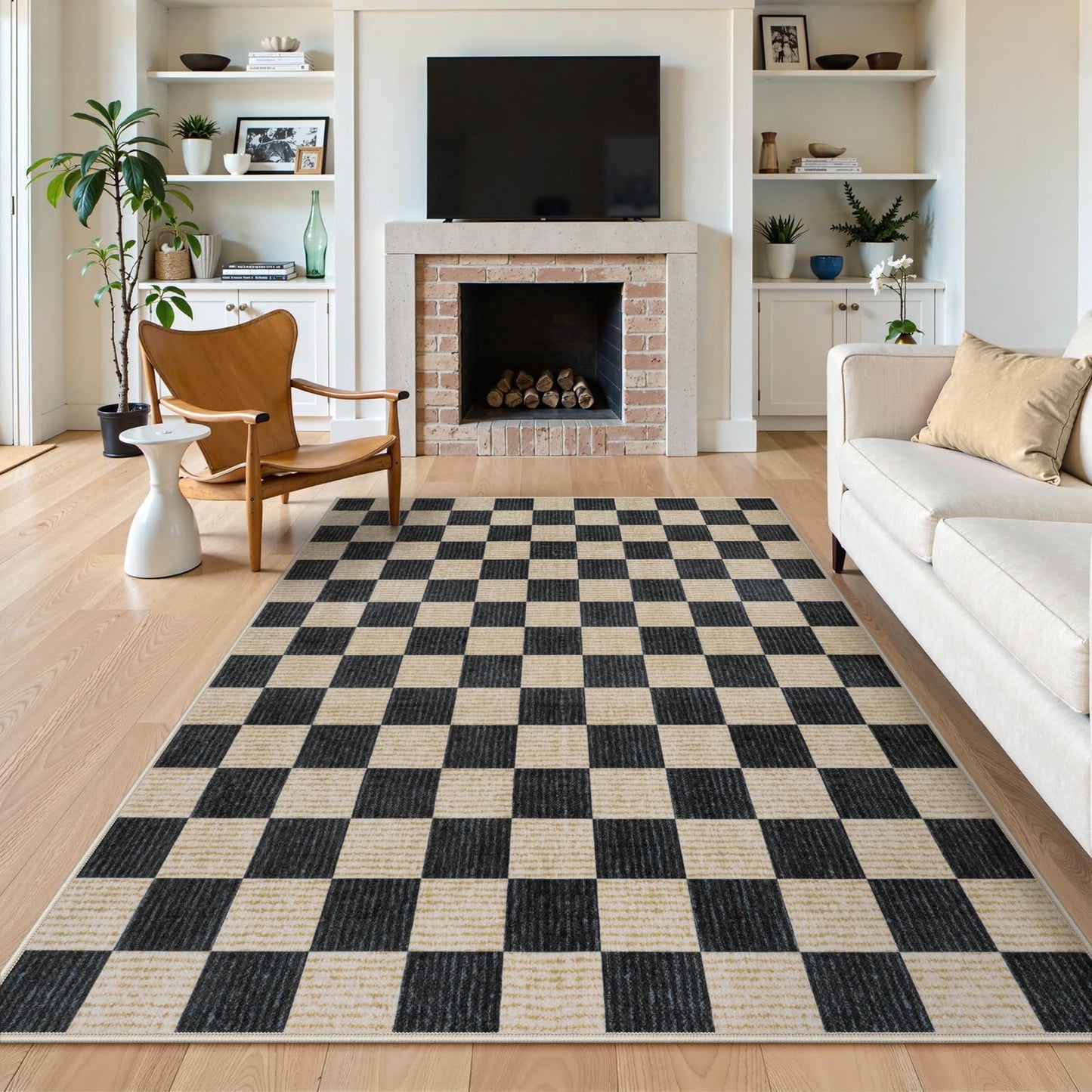 RUG ROBOT Washable Area Rugs for Living Room, Non-Slip Rugs for Bedroom, Farmhouse Checkered Rug, Soft Large Carpet for Kitchen Playroom