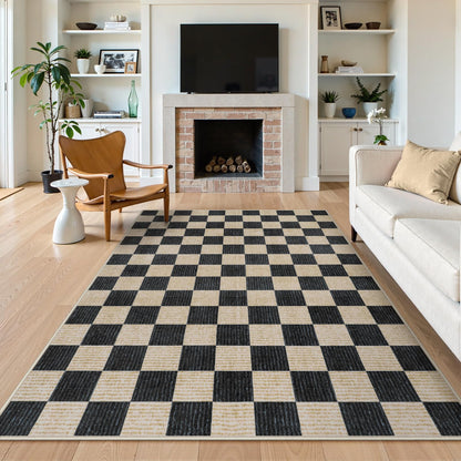 RUG ROBOT Washable Area Rugs for Living Room, Non-Slip Rugs for Bedroom, Farmhouse Checkered Rug, Soft Large Carpet for Kitchen Playroom