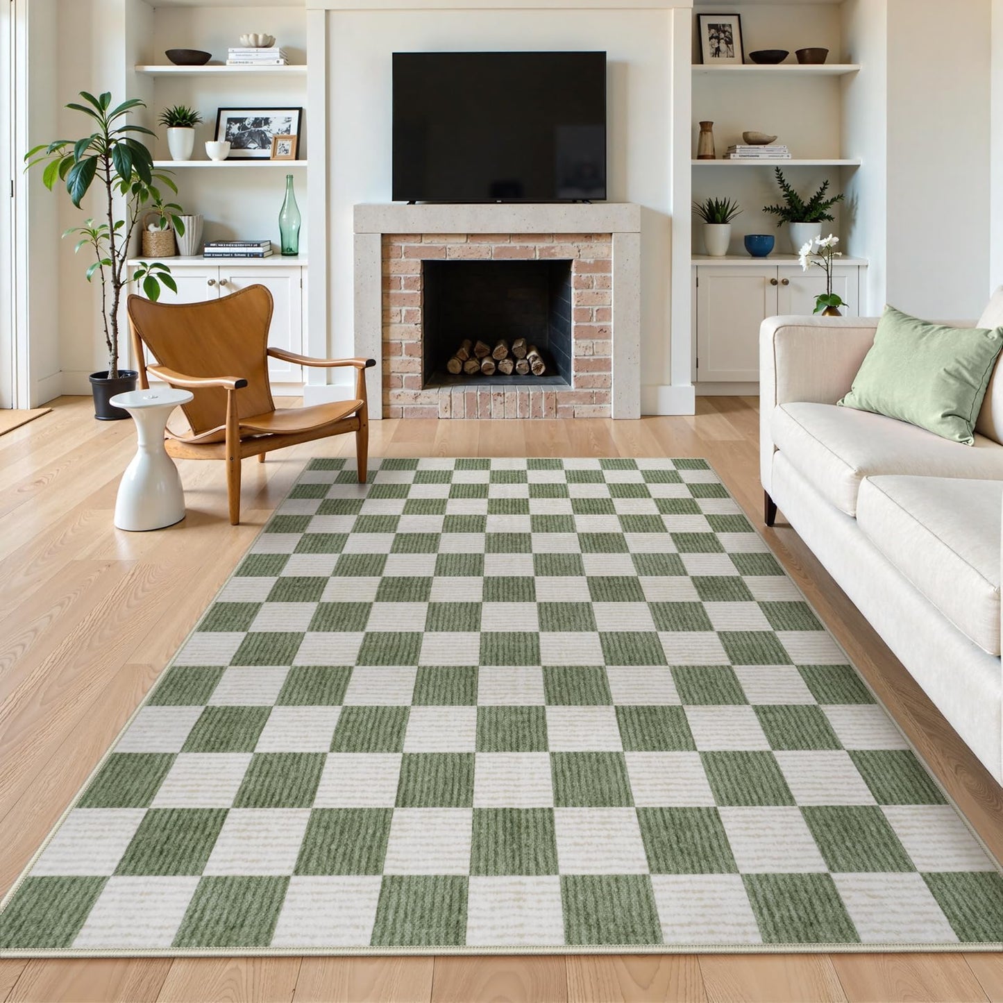 RUG ROBOT Washable Area Rugs for Living Room, Non-Slip Rugs for Bedroom, Farmhouse Checkered Rug, Soft Large Carpet for Kitchen Playroom