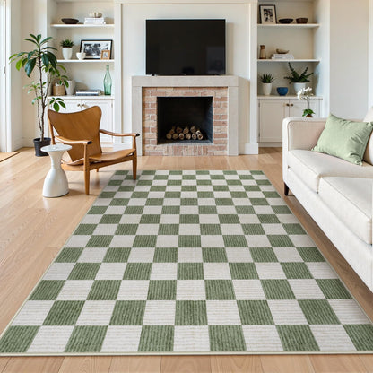 RUG ROBOT Washable Area Rugs for Living Room, Non-Slip Rugs for Bedroom, Farmhouse Checkered Rug, Soft Large Carpet for Kitchen Playroom