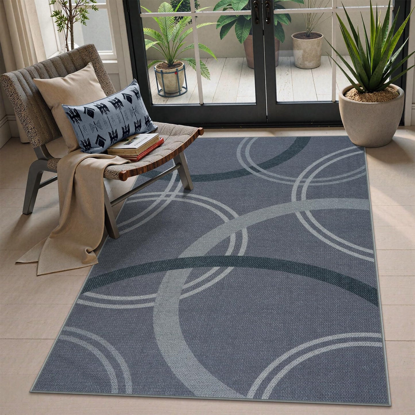 SUNDEREY Geometric Area Rug, Washable Circular Pattern Rug,Easy Jute Indoor Outdoor Carpet, Farmhouse Non Slip Floor Rug for Bedroom Dining Room Office Entrance Kitchen