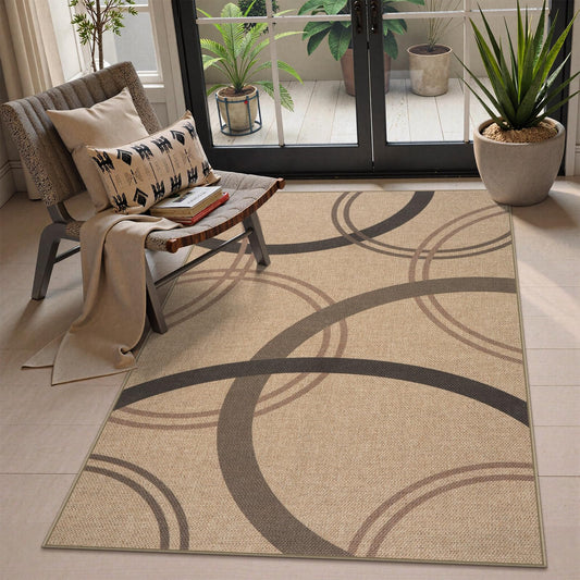 SUNDEREY Geometric Area Rug, Washable Circular Pattern Rug,Easy Jute Indoor Outdoor Carpet, Farmhouse Non Slip Floor Rug for Bedroom Dining Room Office Entrance Kitchen