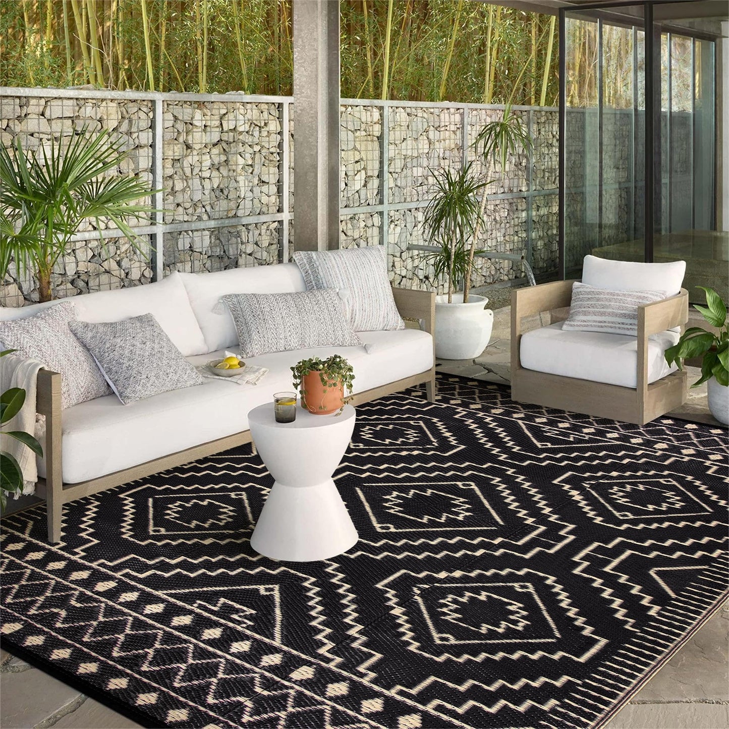 Lahome Portable Indoor/Outdoor Rug - Waterproof & Reversible Plastic Straw Mat for Patio, Deck, Balcony, Backyard, Picnic