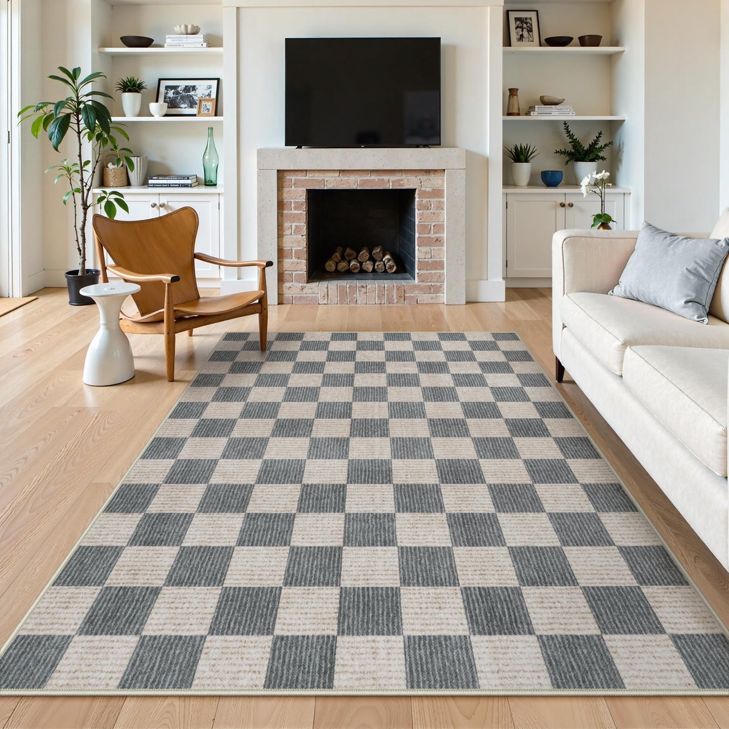 RUG ROBOT Washable Area Rugs for Living Room, Non-Slip Rugs for Bedroom, Farmhouse Checkered Rug, Soft Large Carpet for Kitchen Playroom