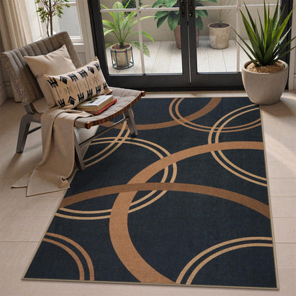 SUNDEREY Geometric Area Rug, Washable Circular Pattern Rug,Easy Jute Indoor Outdoor Carpet, Farmhouse Non Slip Floor Rug for Bedroom Dining Room Office Entrance Kitchen