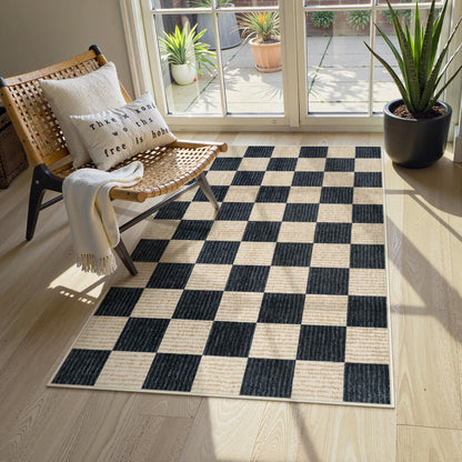 RUG ROBOT Washable Area Rugs for Living Room, Non-Slip Rugs for Bedroom, Farmhouse Checkered Rug, Soft Large Carpet for Kitchen Playroom