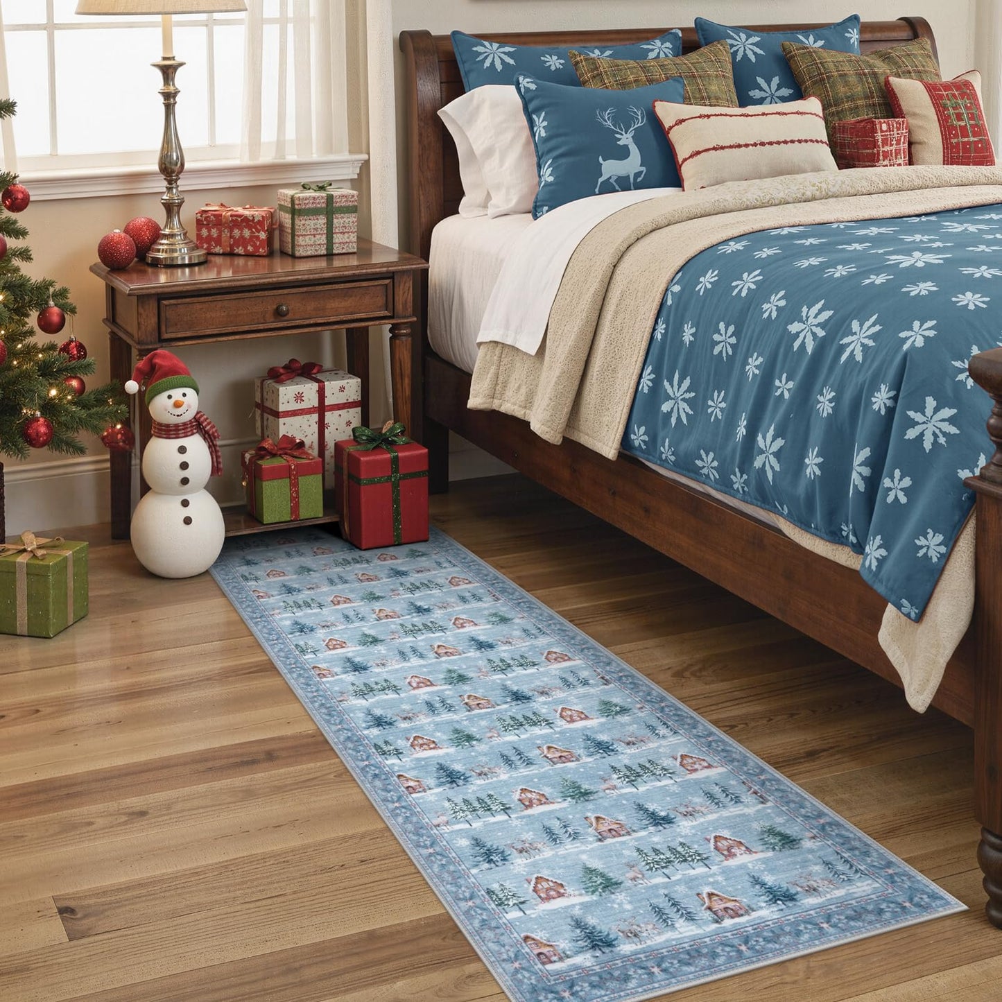 SUNDEREY Christmas Runner Rug Rug Runner for Entryway, Washable Non Slip Hallway Rugs, Stain Resistant Kitchen Rugs, Xmas Holiday Decor for Bathroom Bedside Carpet