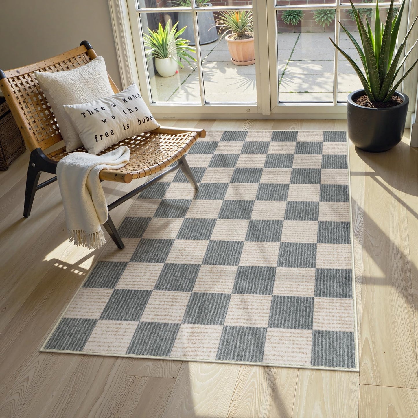 RUG ROBOT Washable Area Rugs for Living Room, Non-Slip Rugs for Bedroom, Farmhouse Checkered Rug, Soft Large Carpet for Kitchen Playroom
