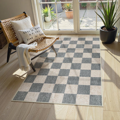 RUG ROBOT Washable Area Rugs for Living Room, Non-Slip Rugs for Bedroom, Farmhouse Checkered Rug, Soft Large Carpet for Kitchen Playroom