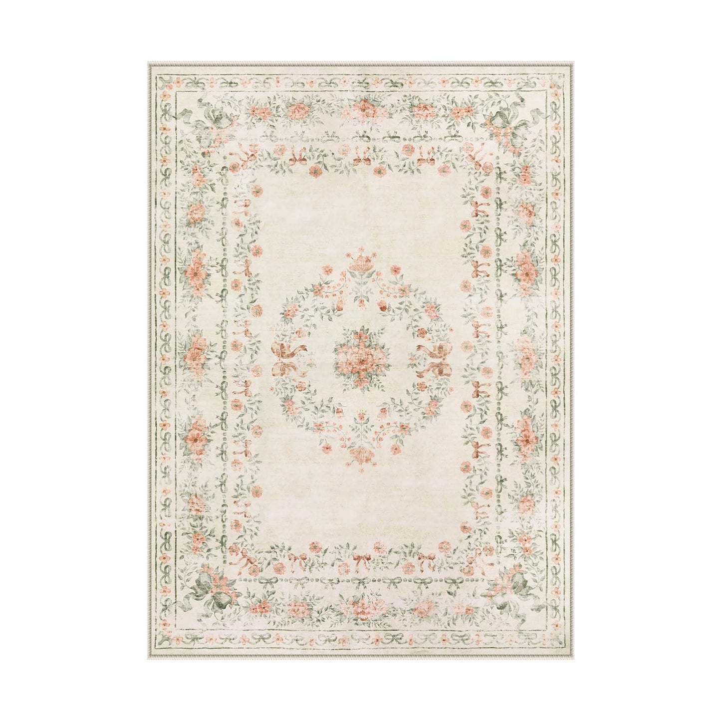 Lahome Non-Shedding Washable Area Rug, Floral Bow Boho Low-Pile Carpet for Bedroom Living Room and Dorm, Ultra-Thin Soft Neutral Mat