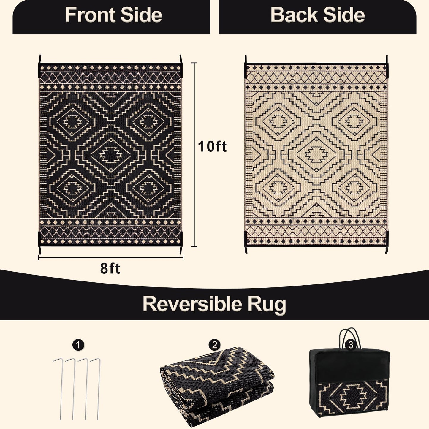 Lahome Portable Indoor/Outdoor Rug - Waterproof & Reversible Plastic Straw Mat for Patio, Deck, Balcony, Backyard, Picnic
