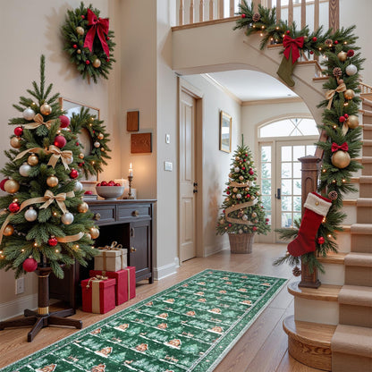 SUNDEREY Christmas Runner Rug Rug Runner for Entryway, Washable Non Slip Hallway Rugs, Stain Resistant Kitchen Rugs, Xmas Holiday Decor for Bathroom Bedside Carpet