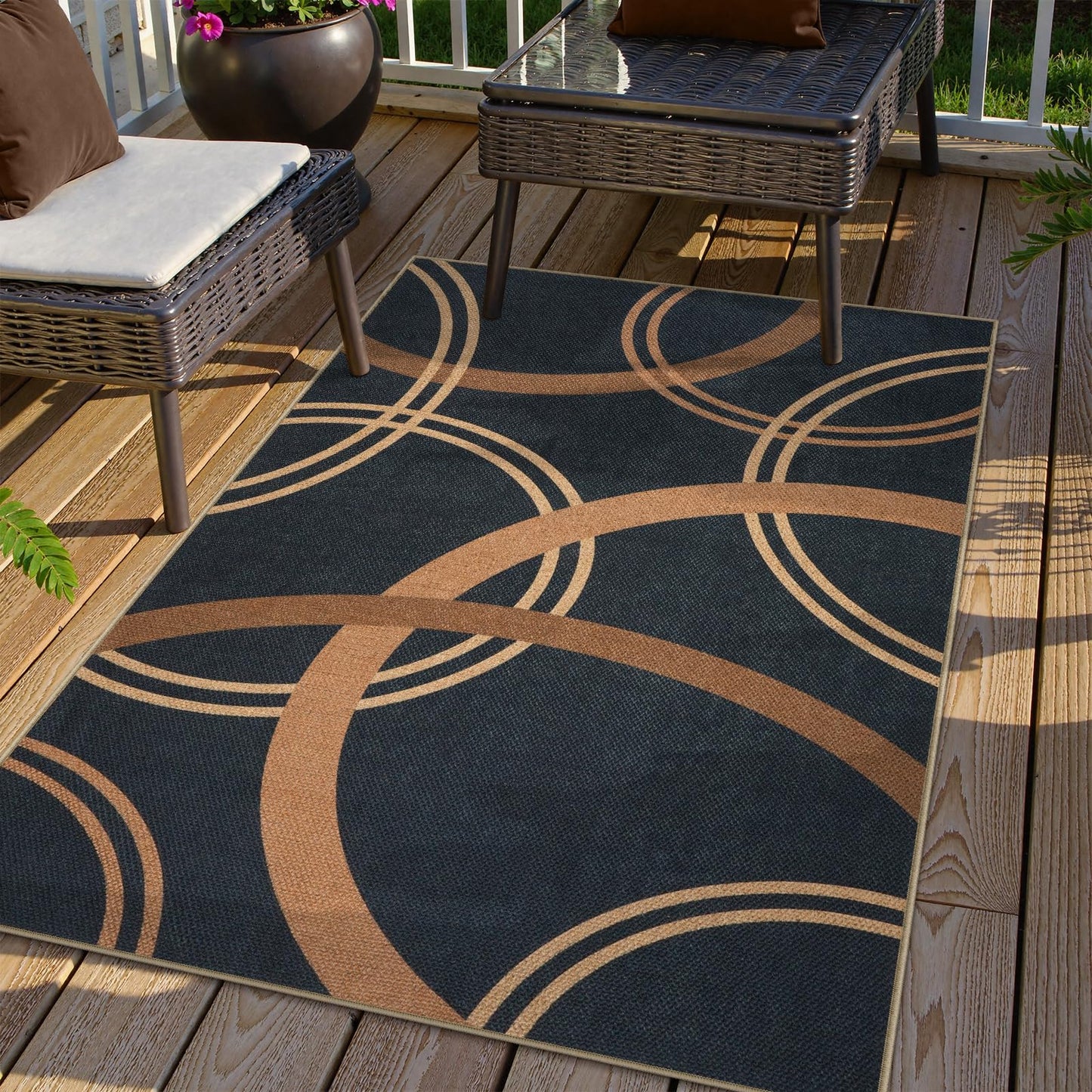 SUNDEREY Geometric Area Rug, Washable Circular Pattern Rug,Easy Jute Indoor Outdoor Carpet, Farmhouse Non Slip Floor Rug for Bedroom Dining Room Office Entrance Kitchen