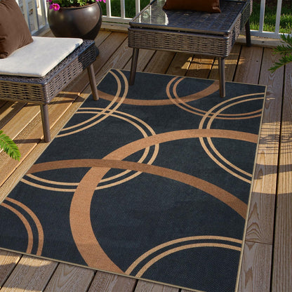 SUNDEREY Geometric Area Rug, Washable Circular Pattern Rug,Easy Jute Indoor Outdoor Carpet, Farmhouse Non Slip Floor Rug for Bedroom Dining Room Office Entrance Kitchen