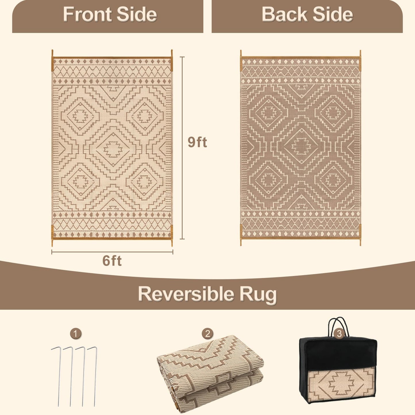 Lahome Portable Indoor/Outdoor Rug - Waterproof & Reversible Plastic Straw Mat for Patio, Deck, Balcony, Backyard, Picnic