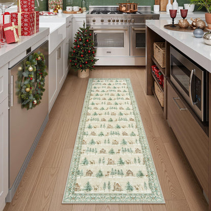 SUNDEREY Christmas Runner Rug Rug Runner for Entryway, Washable Non Slip Hallway Rugs, Stain Resistant Kitchen Rugs, Xmas Holiday Decor for Bathroom Bedside Carpet