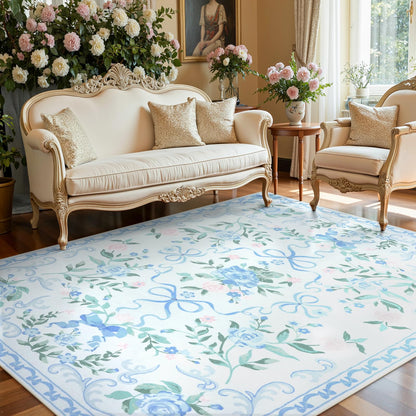 Lahome Washable Floral Bow Area Rug, Rugs for Living Room, Soft Ultra-Thin Non-Slip Carpet for Girls Bedroom Nursery Dorm Kids Room Playroom