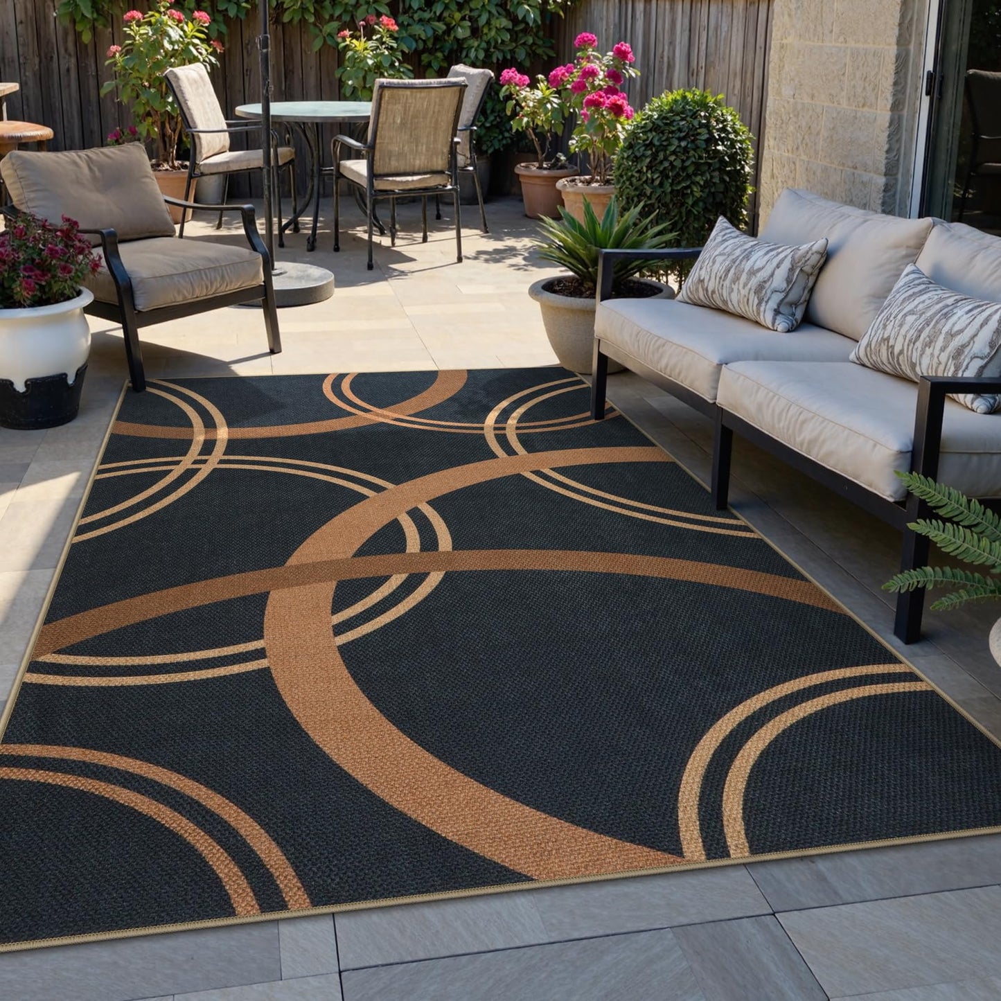 SUNDEREY Geometric Area Rug, Washable Circular Pattern Rug,Easy Jute Indoor Outdoor Carpet, Farmhouse Non Slip Floor Rug for Bedroom Dining Room Office Entrance Kitchen