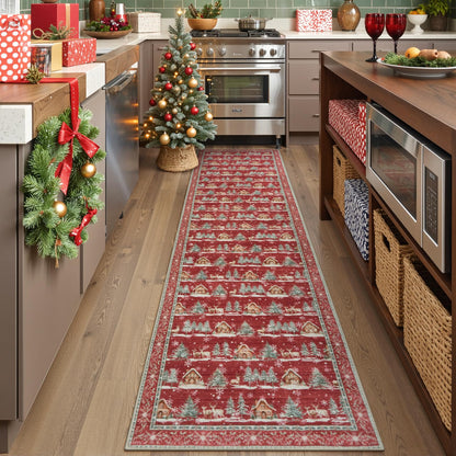 SUNDEREY Christmas Runner Rug Rug Runner for Entryway, Washable Non Slip Hallway Rugs, Stain Resistant Kitchen Rugs, Xmas Holiday Decor for Bathroom Bedside Carpet