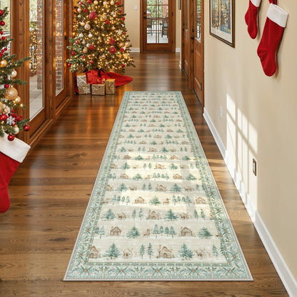 SUNDEREY Christmas Runner Rug Rug Runner for Entryway, Washable Non Slip Hallway Rugs, Stain Resistant Kitchen Rugs, Xmas Holiday Decor for Bathroom Bedside Carpet