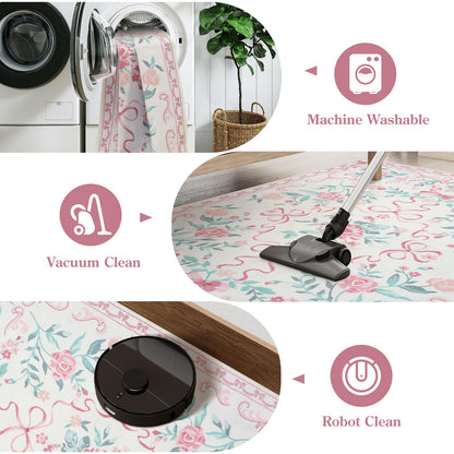 Lahome Washable Floral Bow Area Rug, Rugs for Living Room, Soft Ultra-Thin Non-Slip Carpet for Girls Bedroom Nursery Dorm Kids Room Playroom