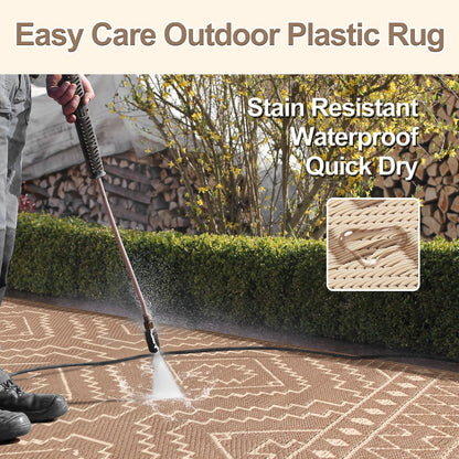 Lahome Portable Indoor/Outdoor Rug - Waterproof & Reversible Plastic Straw Mat for Patio, Deck, Balcony, Backyard, Picnic