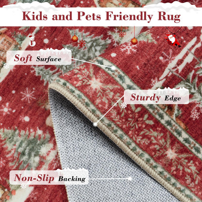 SUNDEREY Christmas Runner Rug Rug Runner for Entryway, Washable Non Slip Hallway Rugs, Stain Resistant Kitchen Rugs, Xmas Holiday Decor for Bathroom Bedside Carpet