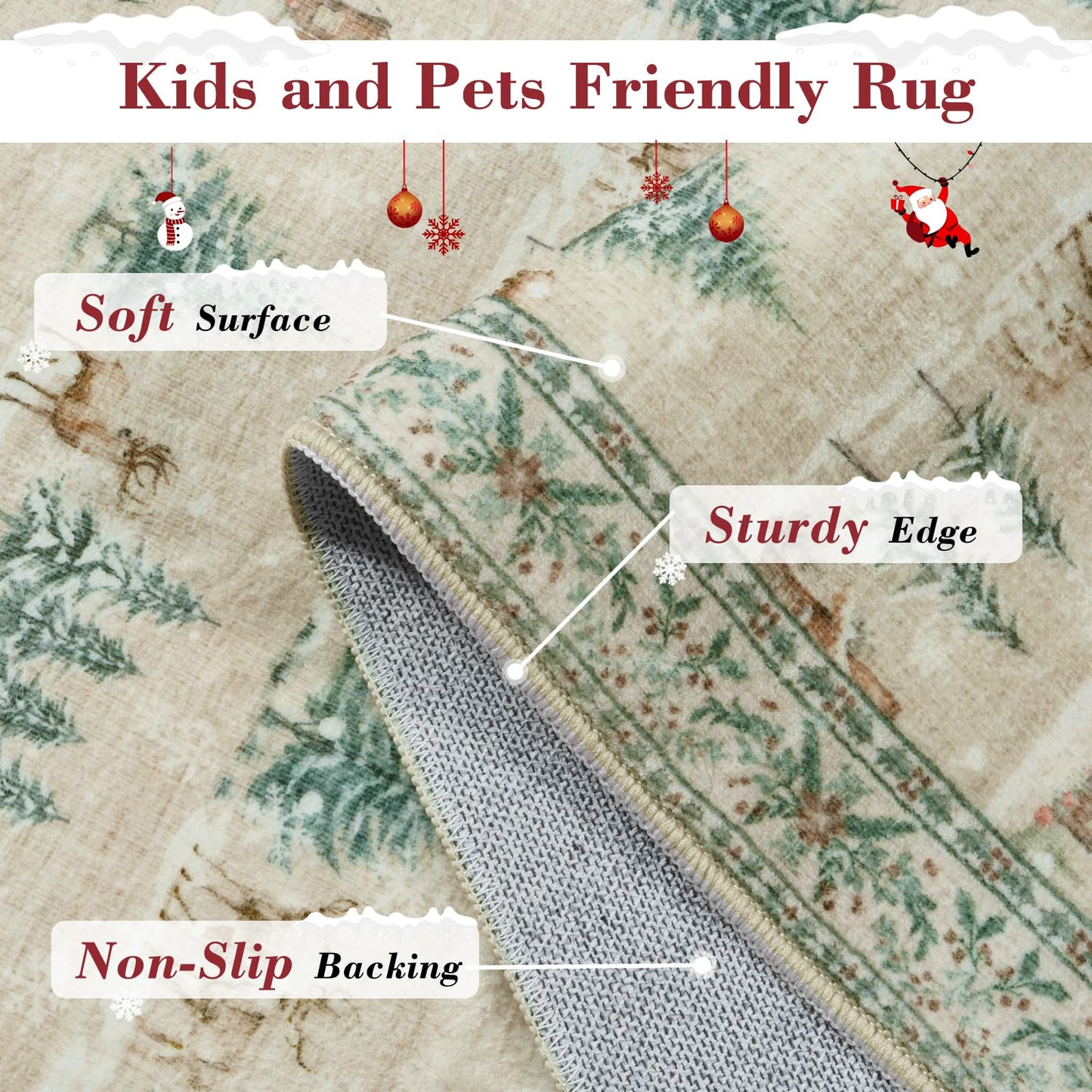 SUNDEREY Christmas Runner Rug Rug Runner for Entryway, Washable Non Slip Hallway Rugs, Stain Resistant Kitchen Rugs, Xmas Holiday Decor for Bathroom Bedside Carpet