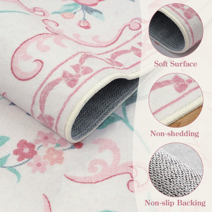 Lahome Washable Floral Bow Area Rug, Rugs for Living Room, Soft Ultra-Thin Non-Slip Carpet for Girls Bedroom Nursery Dorm Kids Room Playroom