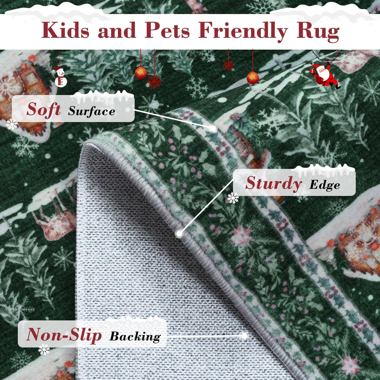 SUNDEREY Christmas Runner Rug Rug Runner for Entryway, Washable Non Slip Hallway Rugs, Stain Resistant Kitchen Rugs, Xmas Holiday Decor for Bathroom Bedside Carpet