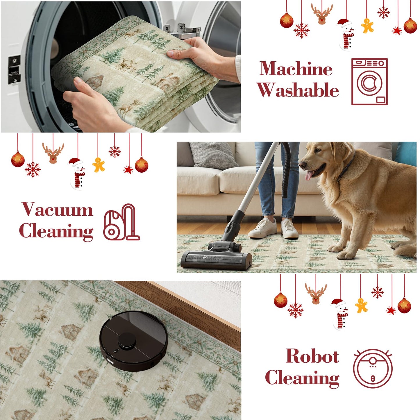 SUNDEREY Christmas Runner Rug Rug Runner for Entryway, Washable Non Slip Hallway Rugs, Stain Resistant Kitchen Rugs, Xmas Holiday Decor for Bathroom Bedside Carpet