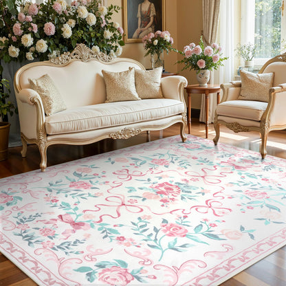 Lahome Washable Floral Bow Area Rug, Rugs for Living Room, Soft Ultra-Thin Non-Slip Carpet for Girls Bedroom Nursery Dorm Kids Room Playroom