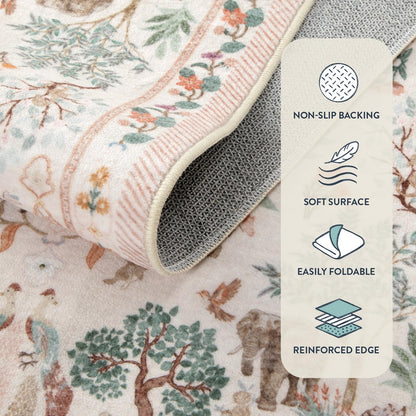SUNDEREY Floral Washable Rugs, Boho Area Rug for Living Room, Soft Large Bedroom Rug Under Bed, Flower Non Slip Ultra Thin Carpet for Dining Room Nursery Office